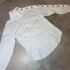 Veronica Beard White Button Shoulder Funnel Neck Blouse Top Size 4